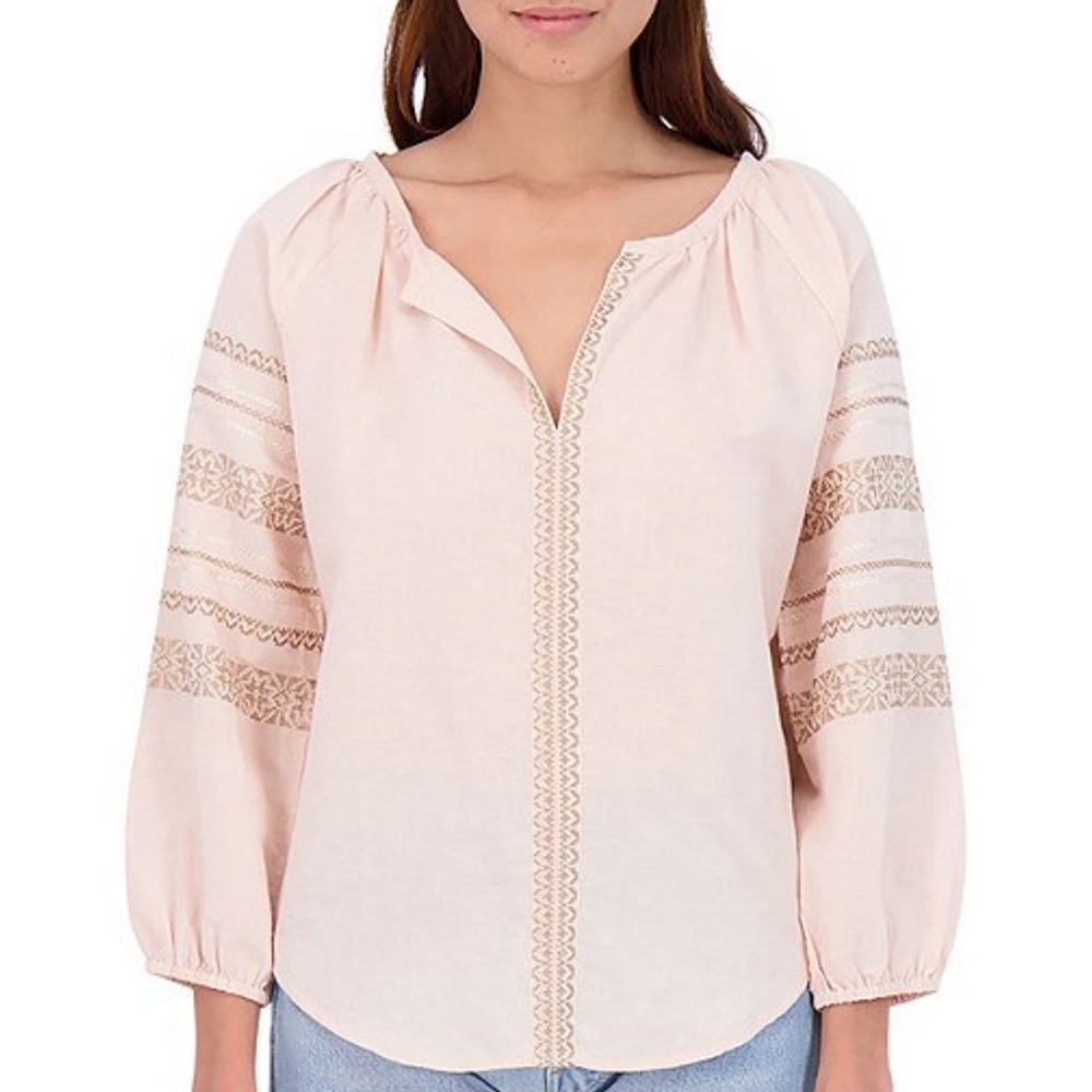 Roller Rabbit Malm Cross Stitch Embroidered Blouse